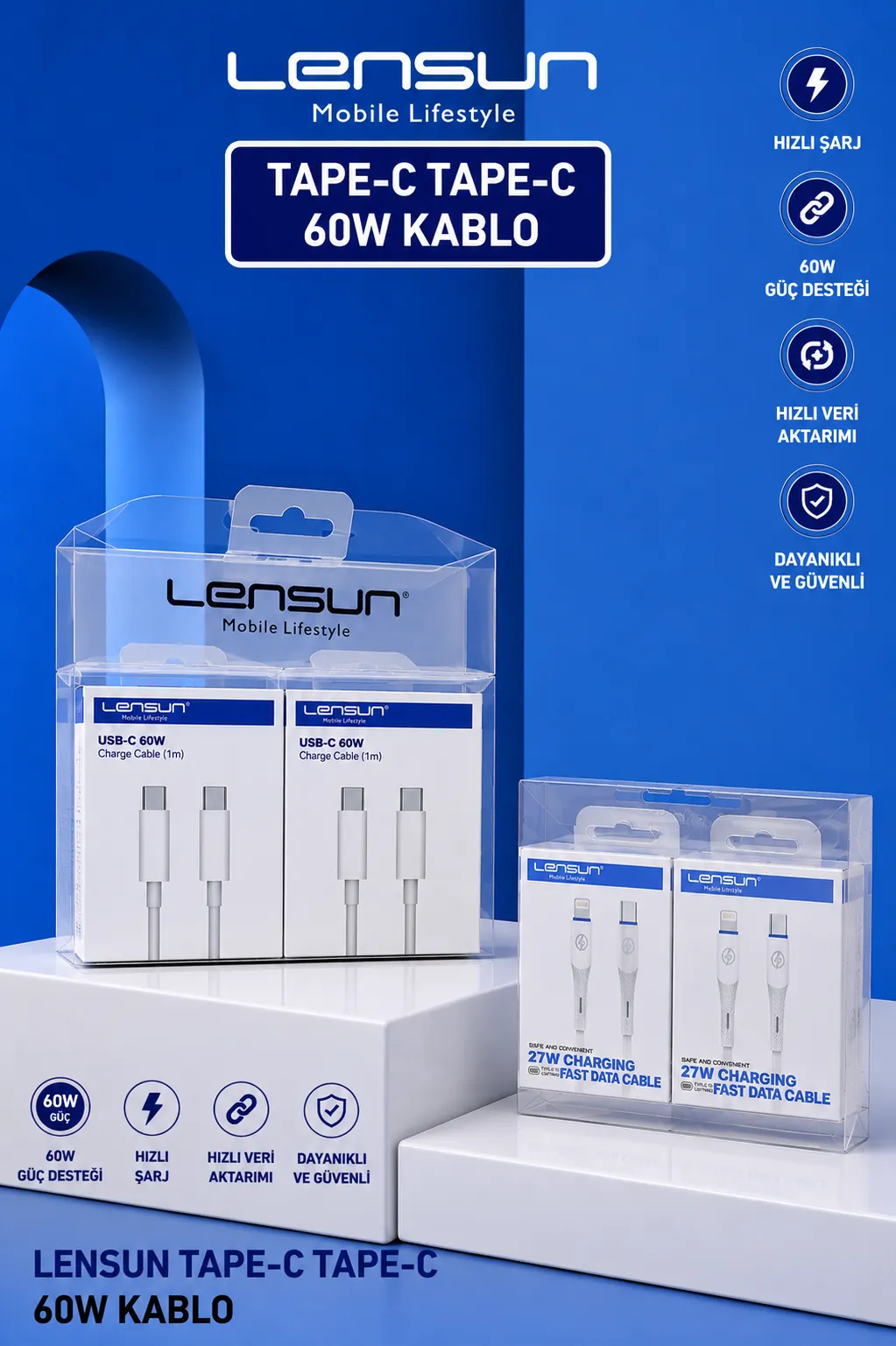 LENSUN TAPE-C LIGHTNING  27W KABLO